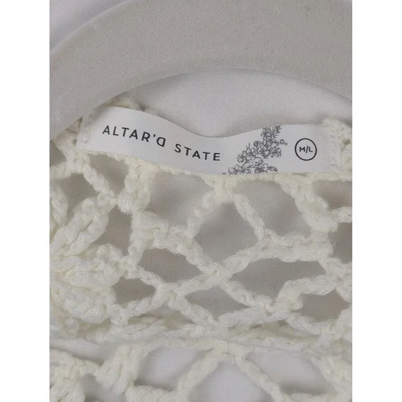 Altar'd State Floral Fairy Crochet Shrug Size M Ivory Long Sleeve Boho Festival - Picture 5 of 8